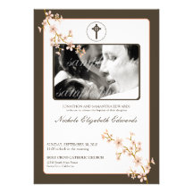 Precious Peach Cherry Blossom Baptism Invitation