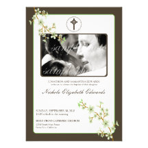 Precious Sage Cherry Blossom Baptism Invitation