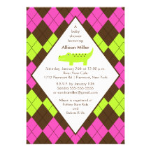 Preppy Alligator  Baby Shower Invitation Brown
