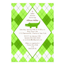 Preppy Alligator Baby Shower Invitation Green
