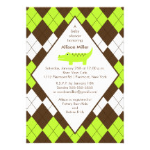 Preppy Alligator  Baby Shower Invitation LIme Blue