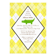 Preppy Alligator  Baby Shower Invitation Yellow