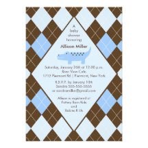Preppy Argyle Alligator Boy Baby Shower Invitation