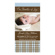Preppy Plaid Birth Announcement (blue) Customized Photo Card
