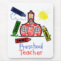 Preschool Teacher Mousepad - Schoolhouse & Crayons