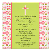 Pretty Bloom Baby Girl Baptism Inviation Personalised Invitations
