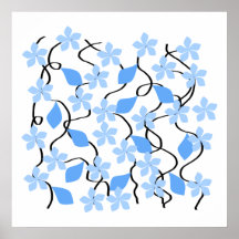Pretty blue flower pattern on white. posters