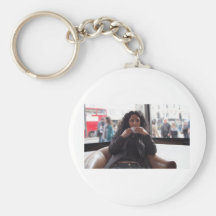 Pretty brunette drinking coffee key chains
