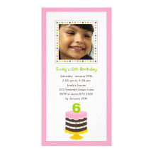 Pretty Cake Photo Birthday Party Invitation - Pink Customised Photo Card