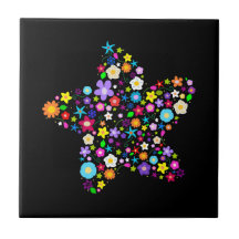 Pretty Colourful Floral Star Ceramic Tile