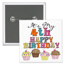 Pretty Cupcakes 4th Birthday Tshirts and Gifts Button
