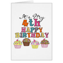Pretty Cupcakes 4th Birthday Tshirts and Gifts Card
