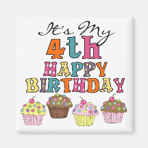 Pretty Cupcakes 4th Birthday Tshirts and Gifts Fridge Magnet
