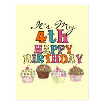 Pretty Cupcakes 4th Birthday Tshirts and Gifts Postcard