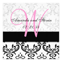 Pretty Damask Pink Monogram Wedding Invitation