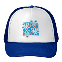 Pretty floral design, blue, red and white. trucker hats