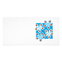 Pretty floral design, blue, red and white. photo card template