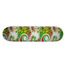 Pretty Floral Swirls Green Pink Fractal Art Skate Deck