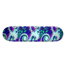 Pretty Floral Swirls Indigo Blue Fractal Art Skate Decks