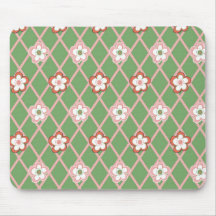 Pretty Flower Argyle Pattern Gifts Green Pink Mousemats