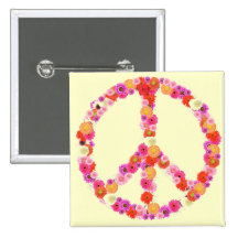 Pretty Flower Peace Sign Pinback Buttons
