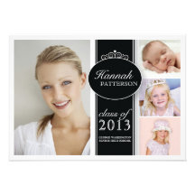Pretty Girl 4 Photo Graduation Invitation | Black