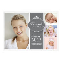 Pretty Girl 4 Photo in Gray Graduation Invitation