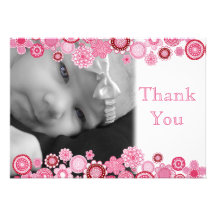 Pretty in Pink Baby Girl Photo Thank You Card Invitations