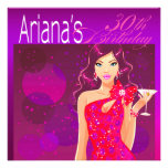 Pretty Lady Birthday Cocktail Party violet/red Personalized Invites