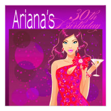 Pretty Lady Birthday Cocktail Party violet/red Personalized Invites