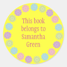 Pretty Pastel Flowers Yellow Book Stickers