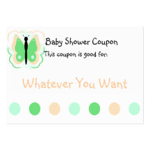 Pretty Peach And Green Butterfly Coupon Business Card Template