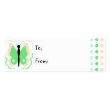 Pretty Peach And Green Butterfly Gift Tag Business Card Template
