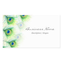 Pretty Peacock Feathers over White Business Card Template
