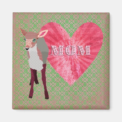 Pretty Pink Fawn Elegant Damask Mum Magnet