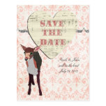 Pretty Pink Fawn Elegant Pink Damask Save the Date Post Card