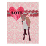 Pretty Pink Fawn Love  Damask  Postcard