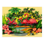 PRETTY PINK FLAMINGOS IN TROPICAL FOREST POSTCARD
