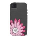 Pretty Pink Girly Retro Mod Flower with Initials iPhone 4 Cases