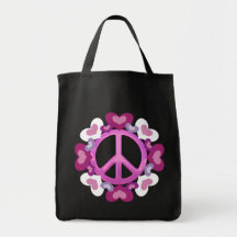 Pretty Pink Peace Sign and Hearts Canvas Bags