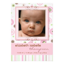 Pretty Pink Polka Dot & Stripes Baby Announcement