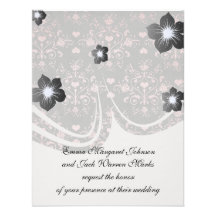 pretty pink romantic heart damask on vintage grey custom invite