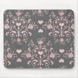 pretty pink romantic heart damask on vintage grey mousemats