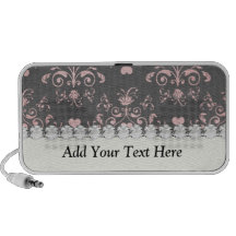 pretty pink romantic heart damask vintage grey laptop speakers