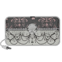 pretty pink romantic heart damask vintage grey mini speakers