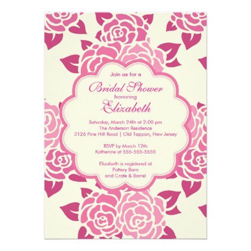 Pretty Pink Roses Spring Bridal Shower Invitation