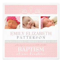 Pretty Swirl Photo Collage Baptism Invitation