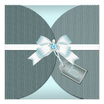 Pretty Teal Invite with Ribbon and Jewelled Bow