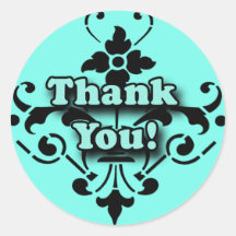 Pretty Turquoise and Black Thank You Stickers