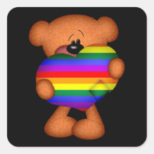 Pride Heart Teddy Bear Square Stickers